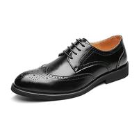 Kanggrei Formal Shoes for Men Lace Up Pointed Burnished Toe Brogue Embossed Derby Shoes Rubber Sole Low Top Block Heel Classic (Color : Black, Size : 5.5 UK)