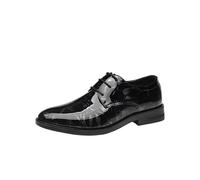 Kanggrei Formal Shoes for Men Lace Up Round Toe PU Leather Floral Shiny Dress Block Heel Anti-Slip Low Top Prom Derby Shoes(Color:Black,Size:8 UK)