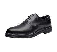 Kanggrei Formal Shoes for Men Lace Up Round Toe Solid Color Vegan Leather Oxford Shoes Block Heel Low Top Slip Resistant Wedding(Black,7 UK)