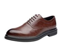 Kanggrei Formal Shoes for Men Lace Up Round Toe Solid Color Vegan Leather Oxford Shoes Block Heel Low Top Slip Resistant Wedding(Brown,5.5 UK)
