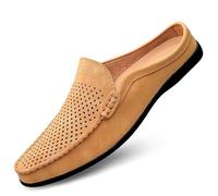 Kanggrei Loafers for Men Round Toe Solid Color Breathable Half Loafers Shoes Anti-Slip Flat Heel Lightweight Walking Outdoor Slip-on Slippers(Color:Yellow Brown,Size:9.5 UK)