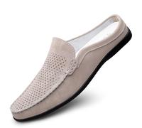 Kanggrei Loafers for Men Round Toe Solid Color Breathable Half Loafers Shoes Anti-Slip Flat Heel Lightweight Walking Outdoor Slip-on Slippers(Color:Beige,Size:9.5 UK)