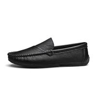 Kanggrei Loafers for Men Round Toe Solid Color Vegan Leather Loafer Shoes Slip Resistant Comfortable Flexible Fashion Slip-ons(Black,6 UK)