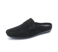 Kanggrei Loafers for Men Round Toe Suede Vamp Penny Half Loafers Shoes Flat Heel Resistant Lightweight Party Slip On(Black,7.5 UK)