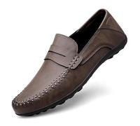 Kanggrei Loafers for Men Round Toe Vegan Leather Slip-on Penny Loafers Flat Heel Flexible Outdoor(Grau,8 UK)