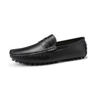 Kanggrei Loafers For Men Square Toe Nubuck Leather Penny Driving Loafers Anti-slip Flat Heel Prom Slip-ons(Black,11 UK)