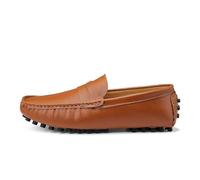 Kanggrei Loafers For Men Square Toe Nubuck Leather Penny Driving Loafers Anti-slip Flat Heel Prom Slip-ons(Brown,9.5 UK)