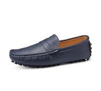 Kanggrei Loafers For Men Square Toe Nubuck Leather Penny Driving Loafers Anti-slip Flat Heel Prom Slip-ons(Blue,11.5 UK)