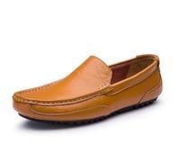Kanggrei Loafers for Men Square Toe PU Leather Slip-on Driving Style Loafer Flexible Anti-Slip Comfortable Fashion(Yellow,6 UK)