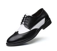 Kanggrei Men Brogues Wingtip Lace up Classic Black and White Formal Derby Shoes Patchwork Two Tone Prom Fashion Dress Shoes (Color : Black, Size : 11 UK)