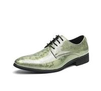 Kanggrei Men Fashion Dress Shoe Slip On Pointed Toe Floral Patent Leather Lace Up Derbys Classic Formal Business Shoes(Green,6.5 UK)