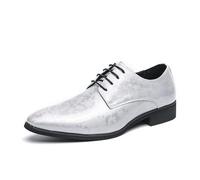 Kanggrei Men Fashion Dress Shoe Slip On Pointed Toe Floral Patent Leather Lace Up Derbys Classic Formal Business Shoes(White,8 UK)