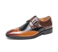 Kanggrei Men Monk Dress Shoes Multicolor Brogues Wing Tips Patchwork Two Tone Color Square Toe Mens Casual Dress Shoes(Black and Brown,9.5 UK)