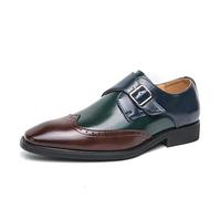 Kanggrei Men Monk Dress Shoes Multicolor Brogues Wing Tips Patchwork Two Tone Color Square Toe Mens Casual Dress Shoes(Green and Brown,10 UK)