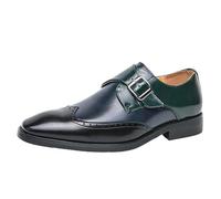 Kanggrei Men Monk Dress Shoes Multicolor Brogues Wing Tips Patchwork Two Tone Color Square Toe Mens Casual Dress Shoes(Blue and Black,9 UK)