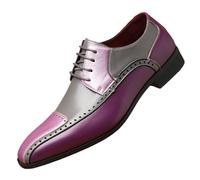 Kanggrei Men Oxford Dress Shoes Multicolor Patchwork Lace Up Two Tone Color Cap Toe Formal Business Wedding Derby Shoes(Purple,10.5 UK)