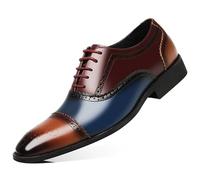 Kanggrei Men Oxford Dress Shoes Multicolor Square Toe Brogue Cap Toe Wing Tips Lace Up Patchwork Two Tone Color Dress Oxford Formal Shoes(Color:Brown and Blue,Size:9 UK)