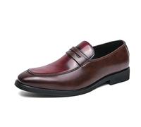 Kanggrei Men Penny Loafers Multicolor Patchwork Two Tone Color Slip-On Shoes and Weeding Dress Shoes for Men(Red,9 UK)