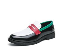 Kanggrei Men Two Tone Penny Loafer Patchwork Slip On Dress Shoes Casual Boat Shoes Moccasins Pull on Shoes for Men(Black and White,5.5 UK)