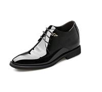 Kanggrei Men's 3 inches Taller Height Increasing Elevator Shoes - Black Patent Leather Lace-up Comfortable Formal Wedding Business Footwear(7.5 UK)