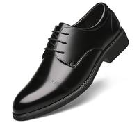 Kanggrei Men's Breathable Oxford Height Increasing Elevator Shoes 2.4 Inches Taller,Leather Lace-up Cap Toe Oxfords 2.4'' Taller (Color : Black, Size : 7 UK)
