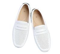 Kanggrei Men's Casual Shoes Slip On Mens Driving Penny Loafers for Men Lightweight Hollow Breathable Comfort(White,8 UK)