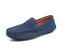 Kanggrei Men's Classic Comfort Suede Penny Loafers Casual Slip-Ons Lightweight Walking Flats Driving Moccasins Boat Shoes(Blue,7 UK)