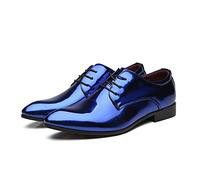 Kanggrei Men's Dress Business Shoe Pointed Toe Shiny PU Leather Lace Up Casual Solid Color Prom Party Shoes (Color : Blue, Size : 9 UK)