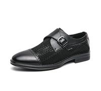 Kanggrei Men's Dress Loafer Shoes Monk Strap Cap Toe Slip On Loafers Perforated Dress Oxford Shoes Business Casual Office Wedding Formal Shoes(Black,9.5 UK)