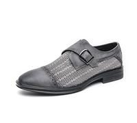 Kanggrei Men's Dress Loafer Shoes Monk Strap Cap Toe Slip On Loafers Perforated Dress Oxford Shoes Business Casual Office Wedding Formal Shoes(Gray,7 UK)