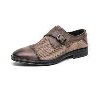 Kanggrei Men's Dress Loafer Shoes Monk Strap Cap Toe Slip On Loafers Perforated Dress Oxford Shoes Business Casual Office Wedding Formal Shoes(Brown,8 UK)