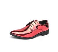 Kanggrei Mens Dress Shoes Oxfords Pointed Toe Casual Classic Comfortable Shiny Faux Leather Formal Derby Business Dress Shoes for Men Prom(Red,6.5 UK)