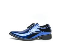 Kanggrei Mens Dress Shoes Oxfords Pointed Toe Casual Classic Comfortable Shiny Faux Leather Formal Derby Business Dress Shoes for Men Prom(Blue,9 UK)