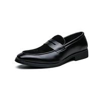 Kanggrei Men's Dress Slip-on Penny Loafers Business Formal Shoes Soft Penny Loafers for Men Lightweight Classic Suede Patchwork Driving Boat Shoes(Black,7 UK)