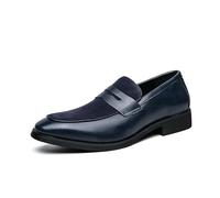 Kanggrei Men's Dress Slip-on Penny Loafers Business Formal Shoes Soft Penny Loafers for Men Lightweight Classic Suede Patchwork Driving Boat Shoes(Blue,10.5 UK)