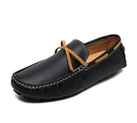 Kanggrei Mens Driving Loafers Genuine Leather Stitching Details Moccasins Boat Shoes(Black,7 UK)