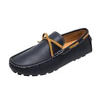 Kanggrei Mens Driving Loafers Genuine Leather Stitching Details Moccasins Boat Shoes(Blue,8 UK)