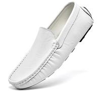 Kanggrei Men's Driving Loafers Square Toe Solid Color Loafer Vegan Leather Comfortable Prom Walking Slip On Moccasins Loafer (Color : White, Size : 9 UK)
