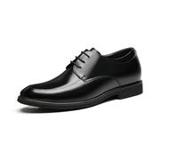 Kanggrei Men's Invisible Height Increasing Elevator Shoes - Black Leather Lace-up Apron Toe Derby Shoes - 3.2 Inches Taller(7 UK)
