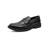 Kanggrei Men's Loafers Pointed Toe PU Leather Penny Loafers Slip Resistant Flat Heel Flexible Party Slip-ons(Black,9.5 UK)