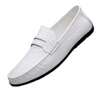Kanggrei Men's Loafers Round Toe Faux Leather Penny Loafers Flexible Anti-Slip Resistant Prom Walking Slip On(White,6 UK)