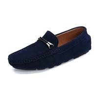 Kanggrei Men's Loafers Round Toe Nubuck Leather Moccasins Driving Style Loafer Comfortable Walking，Business or Party(Deep Blue,7 UK)