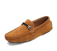 Kanggrei Men's Loafers Round Toe Nubuck Leather Moccasins Driving Style Loafer Comfortable Walking，Business or Party(Yellow,9 UK)