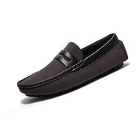 Kanggrei Mens Loafers Shoe Square Toe Leather Patchwork Penny Driving Loafers Lightweight Comfortable Anti-Slip Classic Casual Slip-ons(Brown,6.5 UK)