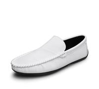 Kanggrei Men's Loafers Shoes Slip-ons Round Toe Vegan Leather Driving Loafers Lightweight Classic Walking(White,9 UK)