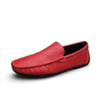 Kanggrei Men's Loafers Shoes Slip-ons Round Toe Vegan Leather Driving Loafers Lightweight Classic Walking(Red,9 UK)