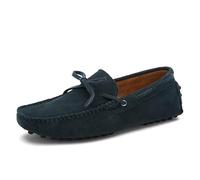 Kanggrei Men's Loafers Square Toe Nubuck Leather Moccasins Driving Loafers Anti-slip Flexible Flat Heel Party Slip-ons(Green,5.5 UK)