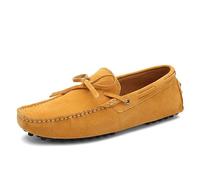 Kanggrei Men's Loafers Square Toe Nubuck Leather Moccasins Driving Loafers Anti-slip Flexible Flat Heel Party Slip-ons(Yellow,10.5 UK)