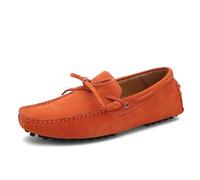 Kanggrei Men's Loafers Square Toe Nubuck Leather Moccasins Driving Loafers Anti-slip Flexible Flat Heel Party Slip-ons(Orange,6 UK)