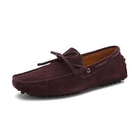 Kanggrei Men's Loafers Square Toe Nubuck Leather Moccasins Driving Loafers Anti-slip Flexible Flat Heel Party Slip-ons(Coffee,10.5 UK)